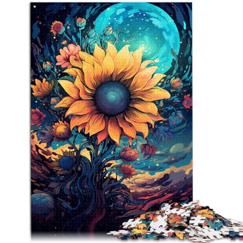 Puzzle für Erwachsene, 1000 Teile, Sonnenblumen bei Nacht, Quizspiel, Herausforderung der Gehirnintelligenz, süchtig machendes Spielzeug, 14,96 x 20,47 Zoll von SYUNFEI