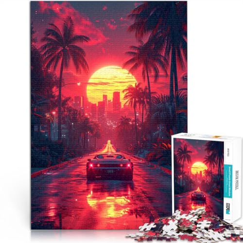 1000-teiliges Puzzle für Erwachsene, Sportwagen auf Neonstraßen, Quizspiel, Weihnachtswunschliste mit Weihnachtsmann,50x75cm, für Teenager ab 14 Jahren von SYUNFEI