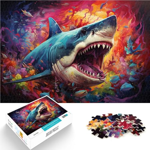1000-teiliges Puzzle für Erwachsene, farbenfrohes Tierhai-Quizspiel, Geburtstagsgeschenk, Wanddekoration, 50 x 75 cm, für Teenager ab 14 Jahren von SYUNFEI