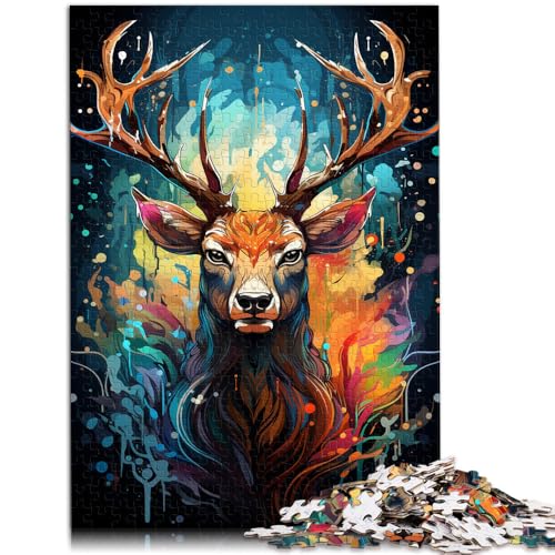 Puzzle für Erwachsene, 1000 Teile, Farbmalerei, Hirsch, schwieriges Puzzle mit passendem Poster und Quizblatt, 50 x 75 cm, für 14-Jährige von SYUNFEI