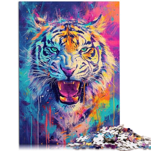 Puzzle für Erwachsene, 1000 Teile, Farbmalerei, Tiger-Spielzeug, Denkspiel mit passendem Poster und Quizblatt, 14,96 x 20,47 Zoll von SYUNFEI