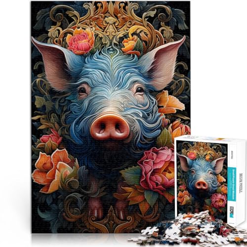 1000-teiliges Puzzle für Erwachsene, Schweine, Blumen, Spielzeug, Denkspiel, Herausforderung für die Gehirnintelligenz, süchtig machendes Spielzeug, 14,96 x 20,47 Zoll von SYUNFEI