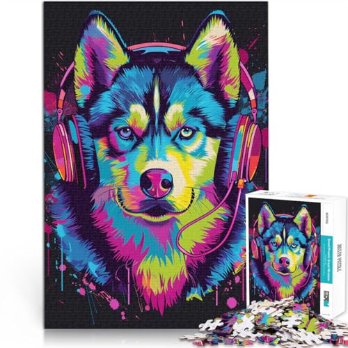Puzzle für Erwachsene, 1000 Teile, Siberian Husky-Kopfhörer, schwierig, schweres Puzzle, Wichtelgeschenke,38x52cm, geeignet für und Jugendliche ab 14 Jahren von SYUNFEI