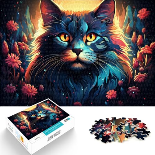 Puzzle 1000 Teile für Erwachsene, Katzen und Blumen, Puzzle, Wanddekoration, 50 x 75 cm, für Teenager ab 14 Jahren von SYUNFEI