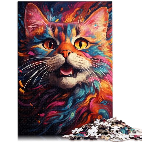 Puzzle 1000 Teile für Erwachsene, Farbzeichnung, Katze, Lernpuzzle, Familienspiel, tolle Geschenke für Weihnachten, 10,27 x 14,96 Zoll von SYUNFEI