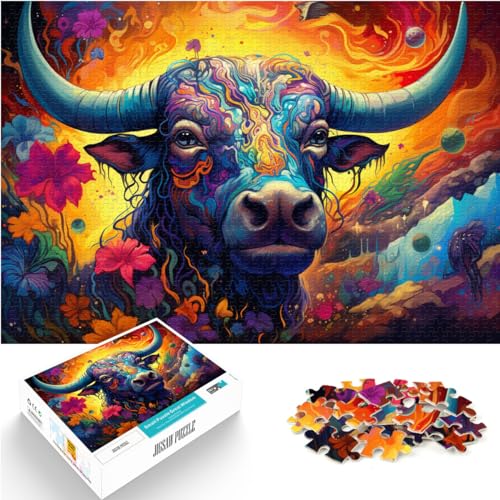 Puzzlespiele, farbenfrohe psychedelische Kuh aus der Zukunft, 500-teiliges Puzzle für Erwachsene, Holzpuzzle, Lernspielzeug zur Heimdekoration (38 x 52 cm) von SYUNFEI