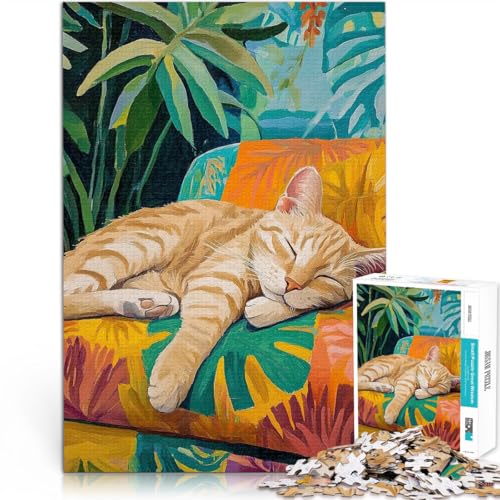 Schlafende orange Katze 1000-Teile-Puzzle für Erwachsene Pädagogisches Spielzeug zum Stressabbau Tolle Geschenke und Spielzeuge 38x26cm von SYUNFEI
