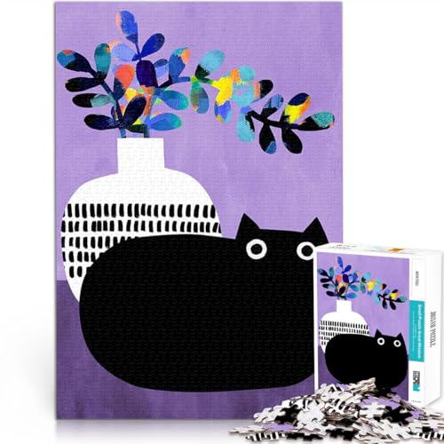 Schwarze Katze auf Amethyst 2000-Teile-Puzzle für Teenager Denkspiel mit vollständig ineinander greifenden, zufällig geformten Teilen 70x100cm von SYUNFEI