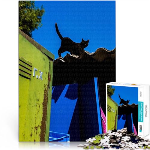 Schwarze Katze auf einem Dach Teenager-Puzzles 1000 Teile Anspruchsvolles Spiel und Familienspaß Tolles Geschenk für Spiele 38x26cm von SYUNFEI