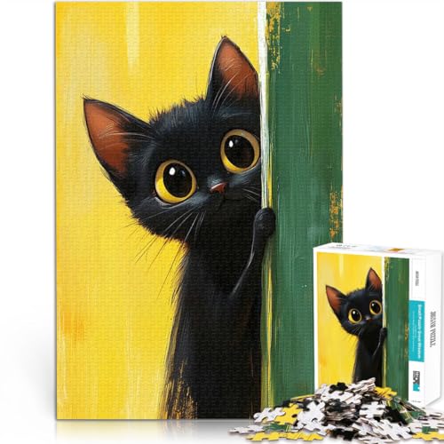 Schwarze Katze späht 1000-teiliges Puzzle für Teenager Spielzeug für die ganze Familie Jedes Stück ist einzigartig – Anspruchsvolles Familienspiel 38x26cm von SYUNFEI