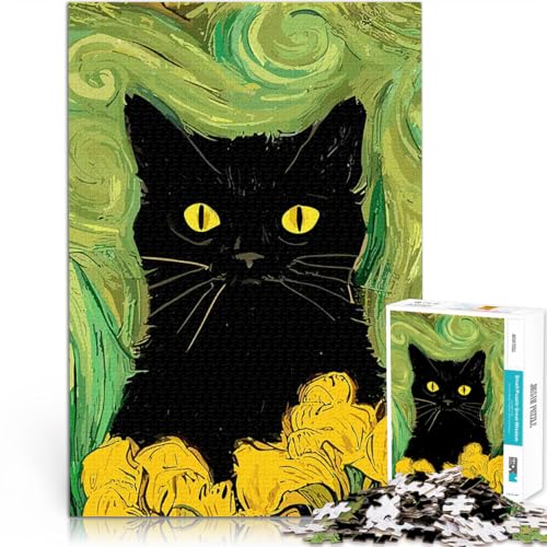 Schwarze Katze und Blumen 2000-teiliges Puzzle für Erwachsene Herausforderndes Spiel Jedes Stück ist einzigartig – Anspruchsvolles Familienspiel 70x100cm von SYUNFEI