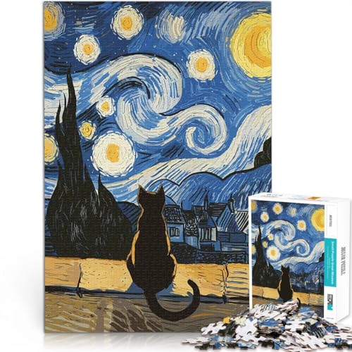 Schwarze Katze und Sternennacht Teenager-Puzzles 1000 Teile Pädagogisches Spielzeug zum Stressabbau Für Paare geeignet 38x26cm Schwarze Katze und Sternennacht Teenager-Puzzles 1000 Teile Pädagogisches Spielzeug zum Stressabbau Für Paare geeignet 38x26cm von SYUNFEI