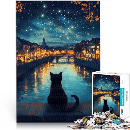 Schwarze Katzennacht 2000-Teile-Puzzle für Erwachsene Lernspiele Heimdekoration Wanddekoration Einzigartige Geburtstags 70x100cm von SYUNFEI