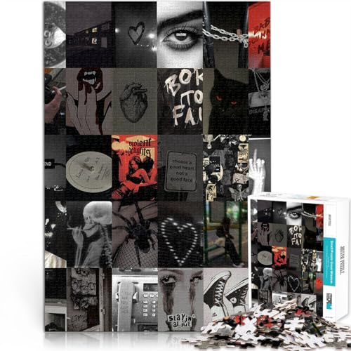 Schwarze Retro-Collage 1000-teilige Puzzles für Erwachsene Spiele Spielzeug Geschenk Lustige Aktivitäten für zu Hause, Geburtstagsgeschenk, Reisegeschenk, 38x26cm von SYUNFEI