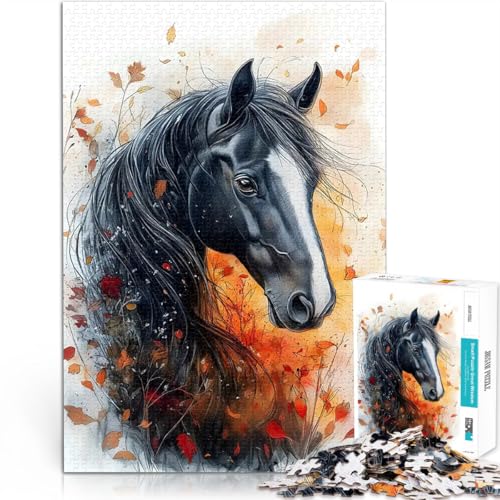 Schwarzes Pferdeporträt Puzzle für Teenager 2000 Teile Lernspiel-Herausforderungsspielzeug Verbessern Sie das Gedächtnis 70x100cm von SYUNFEI