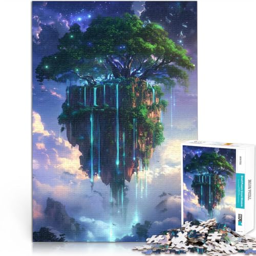 Schwimmende Insel mit Wasserfall 1000-teiliges Puzzle für Erwachsene Quizspiel mit vollständig ineinander greifenden, zufällig geformten Teilen 38x26cm von SYUNFEI