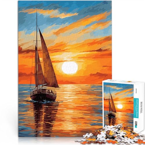 Segelboot Sonnenuntergang Gemälde 1000-teiliges Puzzle für Erwachsene Stressabbau-Spielzeug Künstlersammlung, Bildende Kunst 38x26cm von SYUNFEI