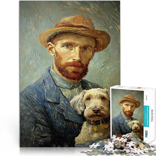 Selbstporträt mit Hund Puzzle 1000 Teile für Erwachsene Lernspiel-Herausforderungsspielzeug Verbessern Sie das Gedächtnis 38x26cm von SYUNFEI