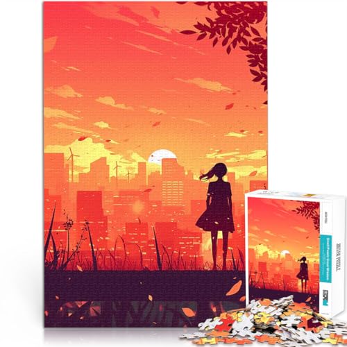 Silhouette Sonnenuntergang Stadtbild 1000-teilige Puzzles für Erwachsene Intellektuelles Spiel Geburtstagsgeschenke 38x26cm von SYUNFEI
