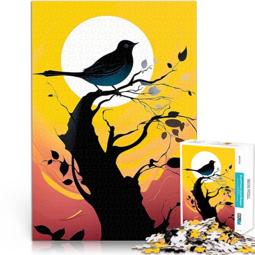 Silhouette Vogel auf Zweig 1000-teiliges Puzzle für Teenager Hands-on-Spiel mit vollständig ineinander greifenden, zufällig geformten Teilen 38x26cm von SYUNFEI