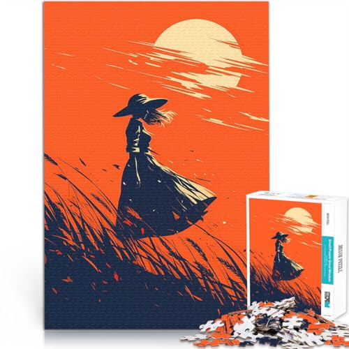 Silhouette im Sonnenuntergang 1000-teilige Puzzles für Erwachsene Lustige Spiele mit vollständig ineinander greifenden, zufällig geformten Teilen 38x26cm von SYUNFEI
