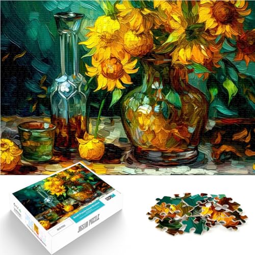 Sonnenblume im Van Gogh-Stil 1000 Teenager-Teile-Puzzle Handgeschwindigkeitswettbewerb mit vollständig ineinander greifenden, zufällig geformten Teilen 38x26cm von SYUNFEI