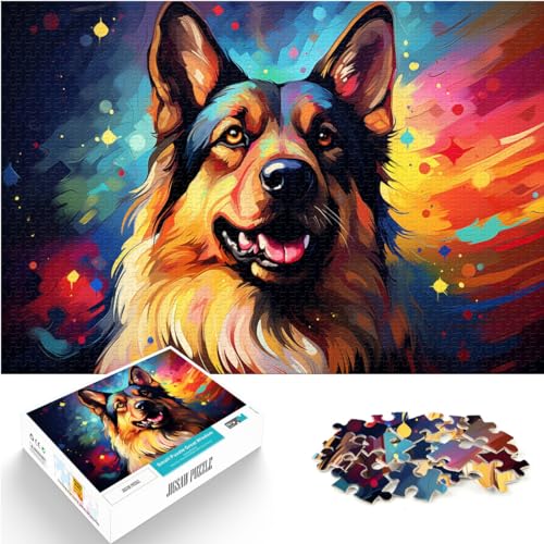 Spiel-Geschenk-Puzzle, farbenfroher Psychedelischer Deutscher Schäferhund, 300 Teile, Holzpuzzle, Denksport-Puzzle für Familienaktivitäten, Puzzle (26 x 38 cm) von SYUNFEI
