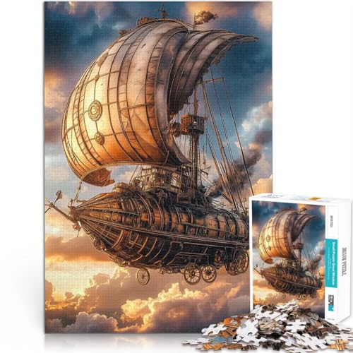 Steampunk-Luftschiff 1000-teiliges Puzzle für Erwachsene Lernspiel-Herausforderungsspielzeug Heimdekoration Spielzeug 38x26cm von SYUNFEI