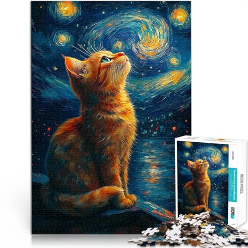 Sternennachtkatze Teenager 1000-teiliges Puzzle Gehirnintelligenz-Herausforderung süchtig machendes Spielzeug Gutes Geschenk 38x26cm von SYUNFEI