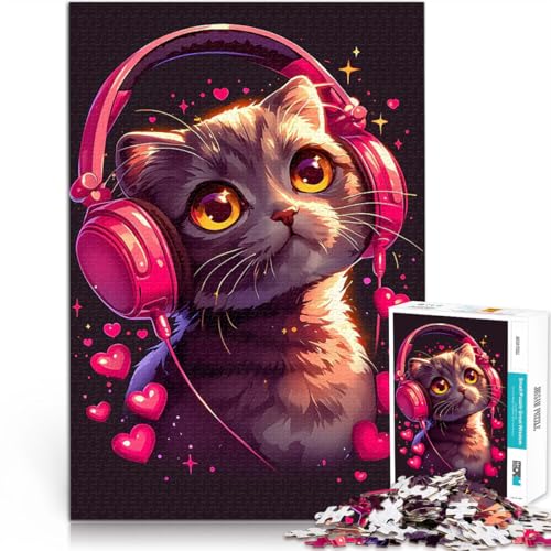 Süße Katze mit Kopfhörern 1000-teiliges Puzzle für Erwachsene Für Familienspaß mit vollständig ineinander greifenden, zufällig geformten Teilen 38x26cm Süße Katze mit Kopfhörern 1000-teiliges Puzzle für Erwachsene Für Familienspaß mit vollständig ineinander greifenden, zufällig geformten Teilen 38x26cm von SYUNFEI