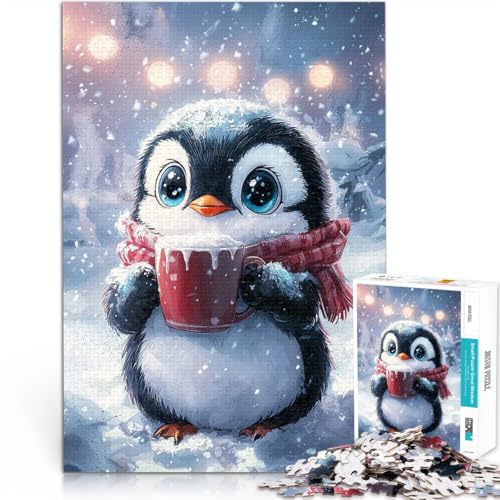 Süßer Pinguin mit heißer Schokolade Puzzle 1000 Teile für Erwachsene Quizspiel mit vollständig ineinander greifenden, zufällig geformten Teilen 38x26cm von SYUNFEI