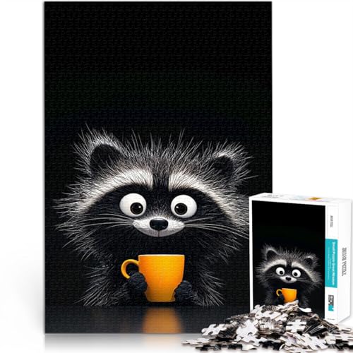 Süßer Waschbär mit Kaffee 2000-teiliges Puzzle für Teenager Denkspiel Lustige Aktivitäten für zu Hause, Geburtstagsgeschenk, Reisegeschenk, 70x100cm von SYUNFEI