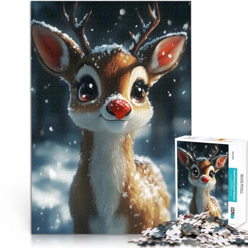 Süßes Rentier im Schnee 1000-teilige Puzzles für Erwachsene Anspruchsvolles Spiel und Familienspaß für Heimdekoration 38x26cm von SYUNFEI
