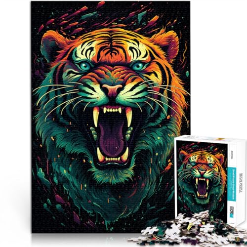 Puzzle für Erwachsene, 1000 Teile, wütender Tiger, Heimdekoration, Puzzlespielzeug, 19,7 x 29,5 Zoll, Familienspiel, Stressabbau, schwieriges Herausforderungspuzzle von SYUNFEI