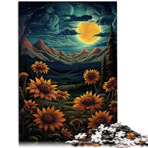 Teenager-Puzzle Sonnenblume im Mondlicht 1000-teiliges Puzzle 19.7 x29.5 ZollZoll Holzbrettpuzzle Geeignet für Kinder ab 14 Jahren Denksportspiel von SYUNFEI