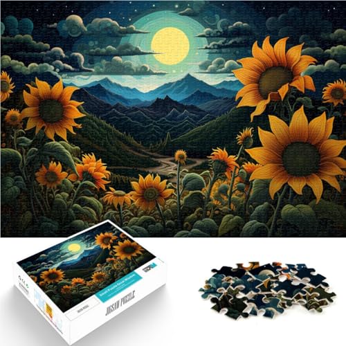 Puzzle für Erwachsene, 2000 Teile, Sonnenblumen unter dem Mond in der Nacht, Spielzeug, Lernspiele, Stressabbau, 27,56 x 39,37 Zoll von SYUNFEI