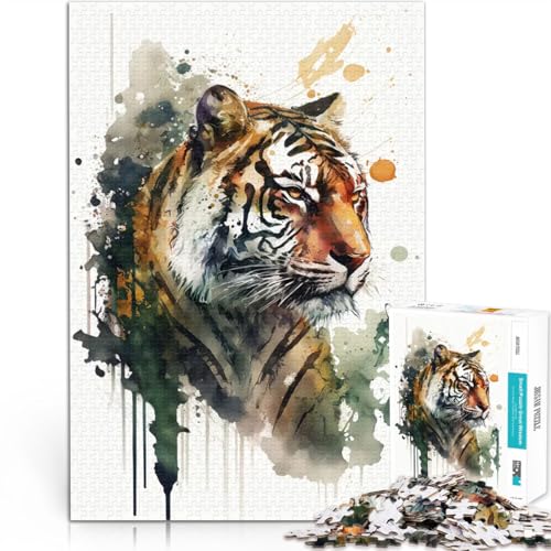 Tiger-Aquarell 1000-teiliges Teenager-Puzzle Gehirnintelligenz-Herausforderung süchtig machendes Spielzeug Wichtelgeschenke 38x26cm von SYUNFEI