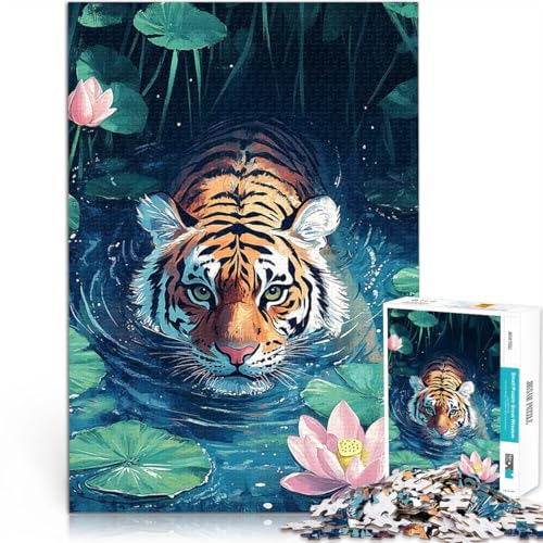 Tiger schwimmt im Lotusteich Puzzle für Jugendliche 1000 Teile Quizspiel mit vollständig ineinander greifenden, zufällig geformten Teilen 38x26cm Tiger schwimmt im Lotusteich Puzzle für Jugendliche 1000 Teile Quizspiel mit vollständig ineinander greifenden, zufällig geformten Teilen 38x26cm von SYUNFEI