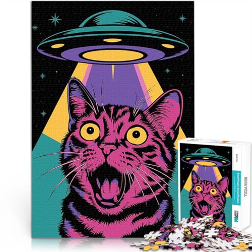Überraschtes Katzen-UFO 1000-Teile-Puzzle für Teenager Pädagogisches Spielzeug zum Stressabbau Tolle Geschenke und Spielzeuge 38x26cm von SYUNFEI