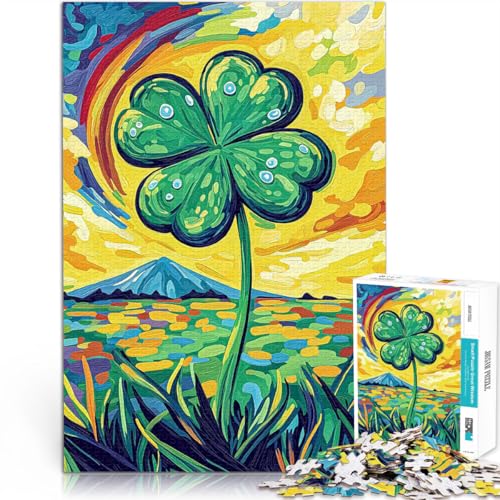 Vierblättriges Kleeblatt-Gemälde 1000-teilige Puzzles für Teenager Rätsel mit vollständig ineinander greifenden, zufällig geformten Teilen 38x26cm von SYUNFEI