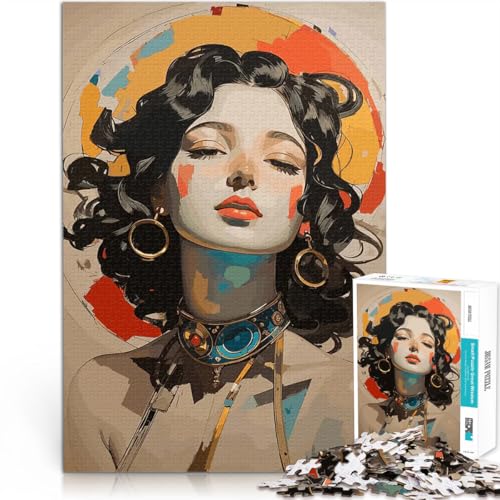Vintage-Mädchenpose 1000-teiliges Teenager-Puzzle Dekomprimierendes intellektuelles Lernspielzeug mit passendem Poster und Quizblatt 38x26cm von SYUNFEI