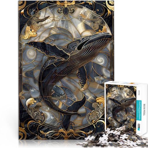 Wal aus Buntglas 1000-Teile-Puzzle für Teenager Dekomprimierendes intellektuelles Lernspielzeug Heimdekoration Spielzeug 38x26cm von SYUNFEI