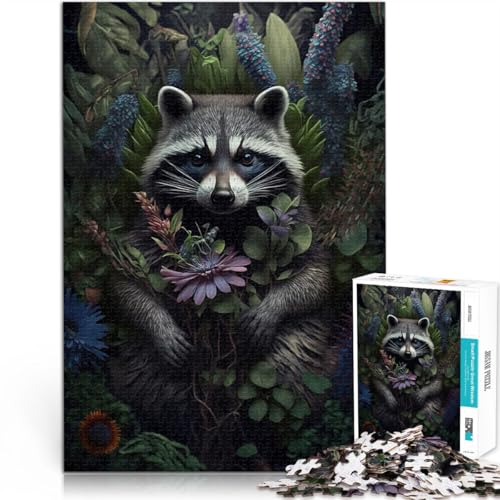 Waschbär im Dschungel-Style Puzzle 1000 Teile für Jugendliche Denkspiel mit vollständig ineinander greifenden, zufällig geformten Teilen 38x26cm Waschbär im Dschungel-Style Puzzle 1000 Teile für Jugendliche Denkspiel mit vollständig ineinander greifenden, zufällig geformten Teilen 38x26cm von SYUNFEI