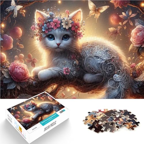 Weiße Fantasiekatze Puzzle für Teenager 1000 Teile Trainieren Sie Ihr Gehirn und Ihre Hände Lernspiel für Geburtstag, Weihnachten 38x26cm von SYUNFEI