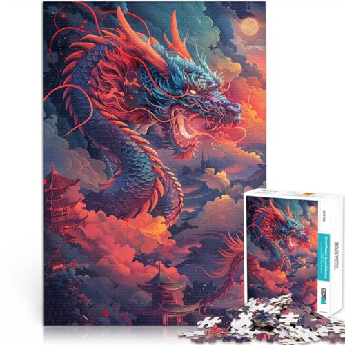 Wilder japanischer Drache 1000-Teile-Puzzle für Teenager Lernspiel-Herausforderungsspielzeug Heimdekoration Spielzeug 38x26cm von SYUNFEI