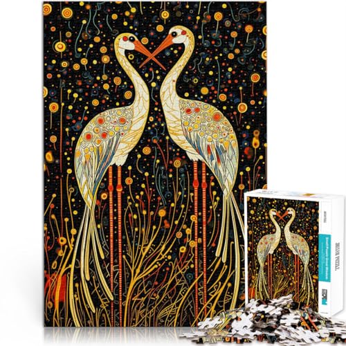 Zwei Kraniche in einem Nachtgarten Teenager 1000-teiliges Puzzle Quizspiel mit vollständig ineinander greifenden, zufällig geformten Teilen 38x26cm von SYUNFEI