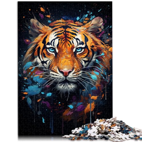 Puzzle für Erwachsene mit 1000 Teilen, Tiger in Spritzfarbe, Spielzeug, Denkspiel, einzigartiges Geburtstags, 26x38cm, für 14-Jährige von SYUNFEI