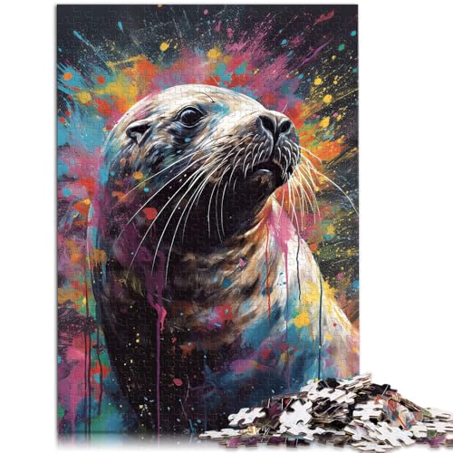 für Erwachsene Puzzle Seelöwengemälde Puzzle 1000 Teile für Erwachsene und Kinder 10,27 x 14,96 Zoll Holzbrettpuzzle Stressabbau Schwierige Herausforderung von SYUNFEI