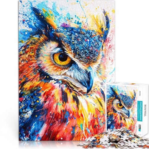 1000-teiliges Puzzle für Erwachsene, Gemälde, Bunte Eulenmuster, Lernspiel zum Zusammenbauen für Geburtstage und Weihnachten,38x52cm von SYUNFEI