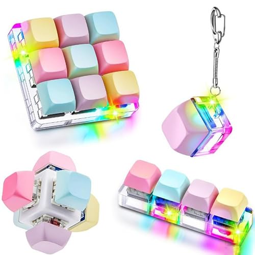 6 Stück Tastatur Fidget Spielzeug, LED Komfortable und langlebige Dekompression Keyboard, Mechanischer Schalter Stressabbau Schlüsselanhänger für Männer und Frauen (4PCS) von SYWLKJ